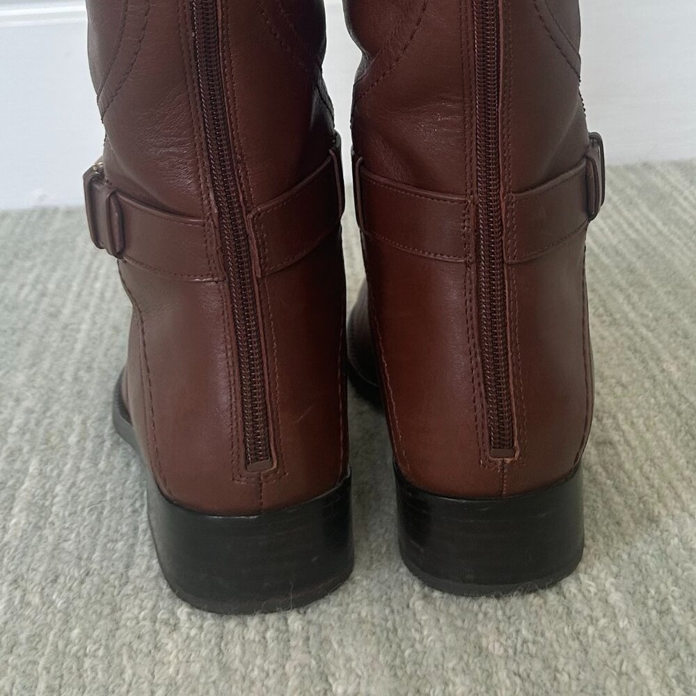 Tory Burch Adeline Riding Boots | Brown/Gold Size 8 - Picture 7 of 7